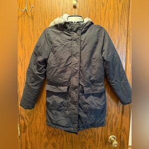 Girl's Black Winter Coat with Faux Fur Lined Hood